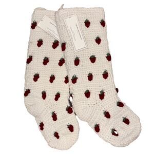 Cupcakes & Cashmere Crochet Knit White Christmas Stocking Strawberry Set Of 2